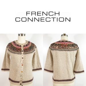 FRENCH CONNECTION FAIRISLE CARDIGAN W/SEQUINS. XS